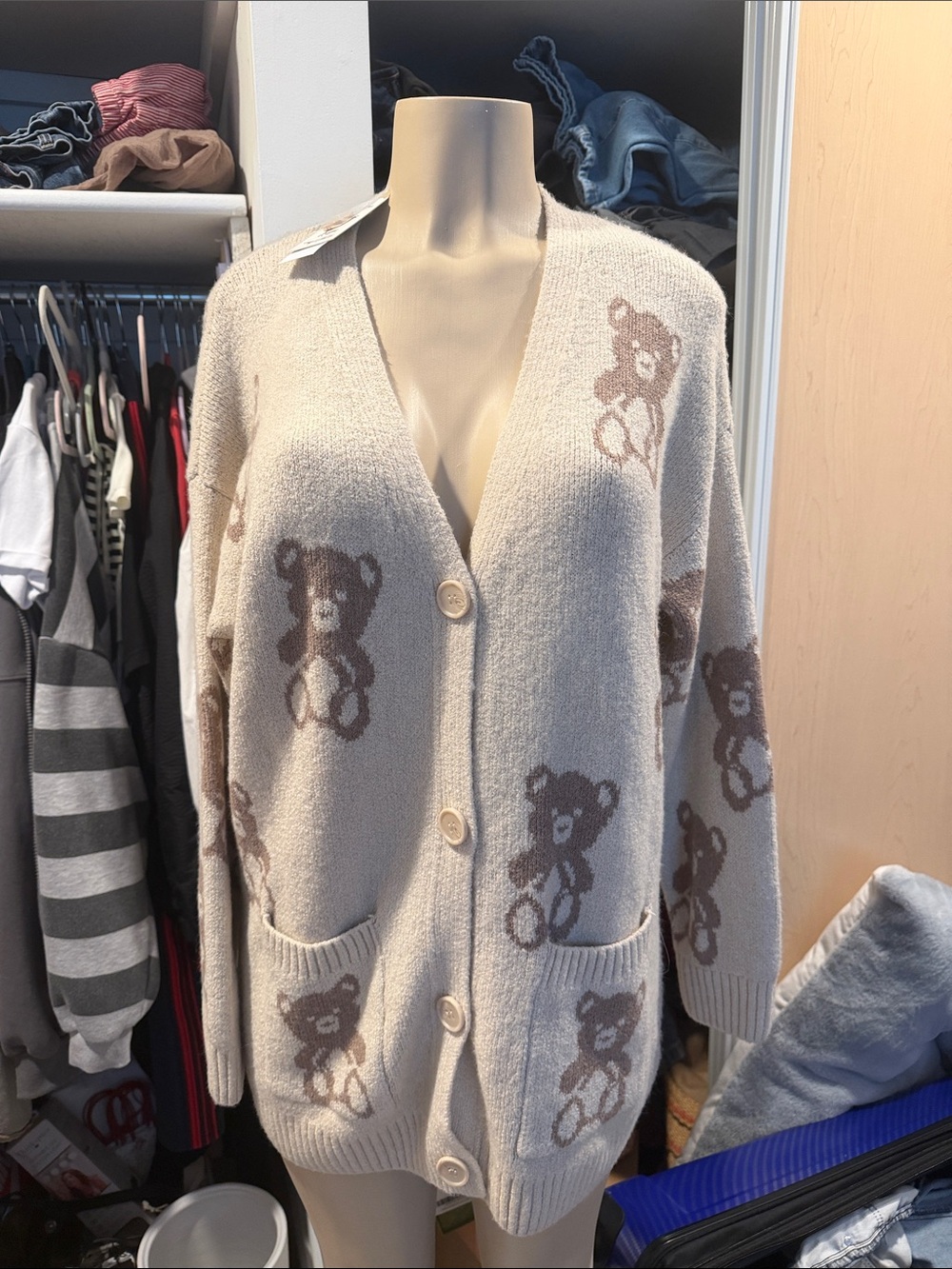 Hippie Rose Cream Cardigan with Brown Teddy Pattern